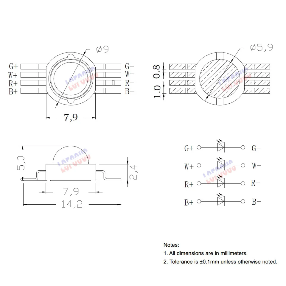 4 Вт молочный чехол RGBW светодиодные сценические лампы 30mil Epistar SMD диодный COB 8 pin для