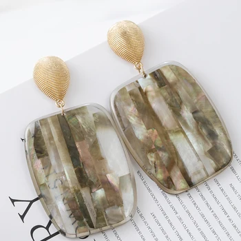 

AENSOA Ethnic Big Geometric Acrylic Pendant Earrings For Women Girl Bohemia Large Square Vintage Design Multi Layered Jewelry