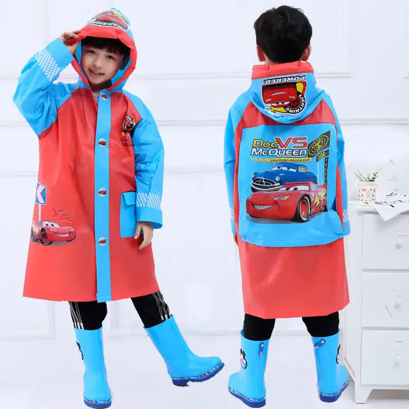 L, Blue YOUDirect Kids Raincoat Girl Boy Cartoon Rain Wear Waterproof Poncho One Piece Rain Suit With Transparent Hood and Reflective Strip