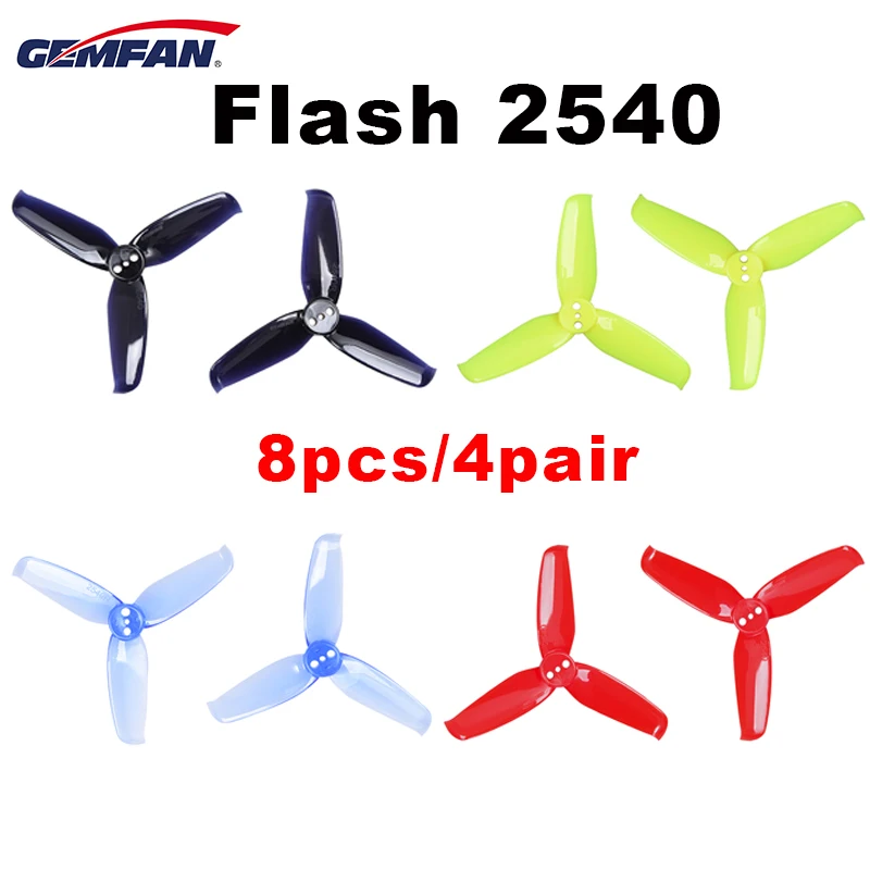 

8pcs/lot 4 pair Gemfan Flash 2540 2.5*4mm 2.5 Inch PC 3-blade Propeller for 95-130mm Frame 1105 Motor for RC Racer Racing Drone
