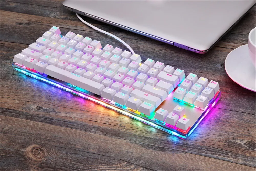 Красочная иллюминированная Подсветка 87 клавиш Usb Проводная игровая клавиатура с подсветкой для настольного компьютера A8