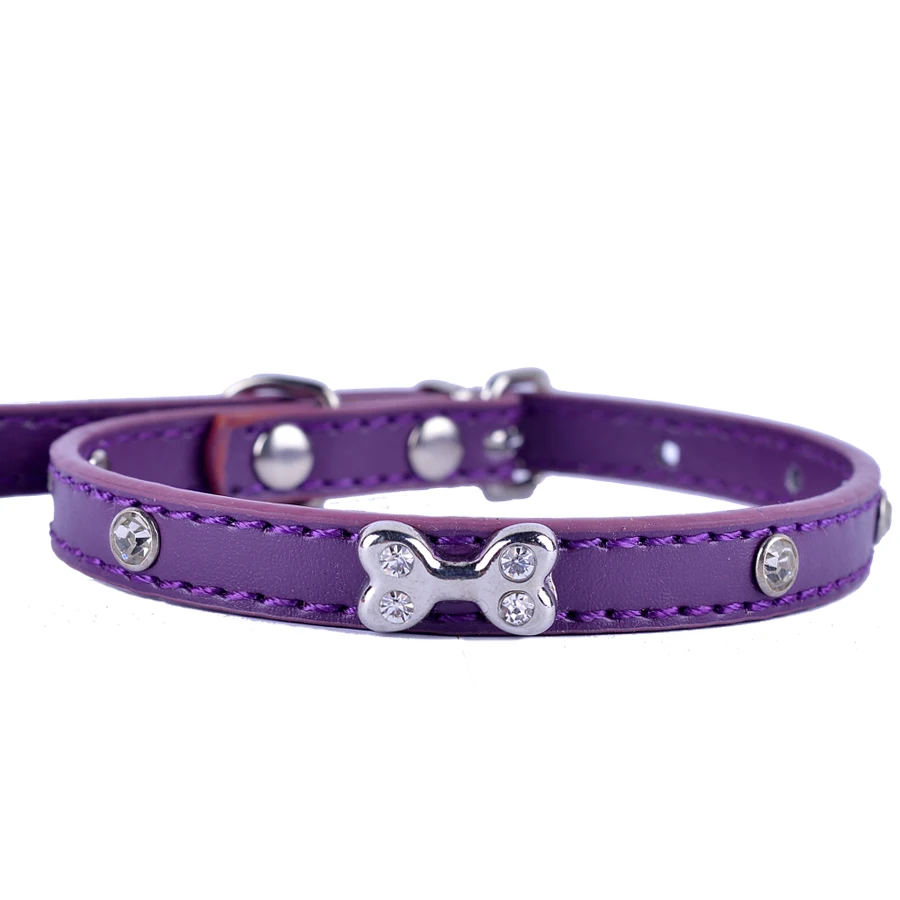 Rhinestones Rivet Cat Collar Adjustable 8-11'' Pu Leather Crystal Studded Pet Puppy Dog Cat Neck Strap Small Pet Products