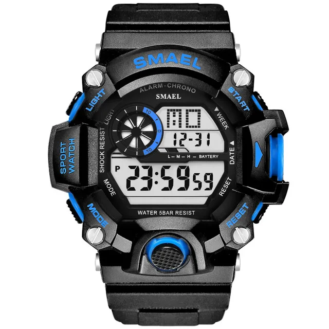 SMAEL, мужские спортивные часы, шок, военные часы, модные камуфляжные наручные часы, для дайвинга, мужские спортивные, светодиодный, цифровые, водонепроницаемые часы - Цвет: Black Blue