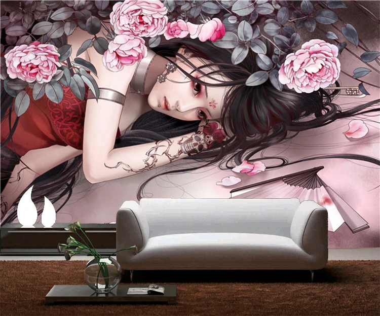 Японский обычай 3D росписи обоев красота по-японски татуировки кафе, ресторан магазин одежды больших росписи фон личность