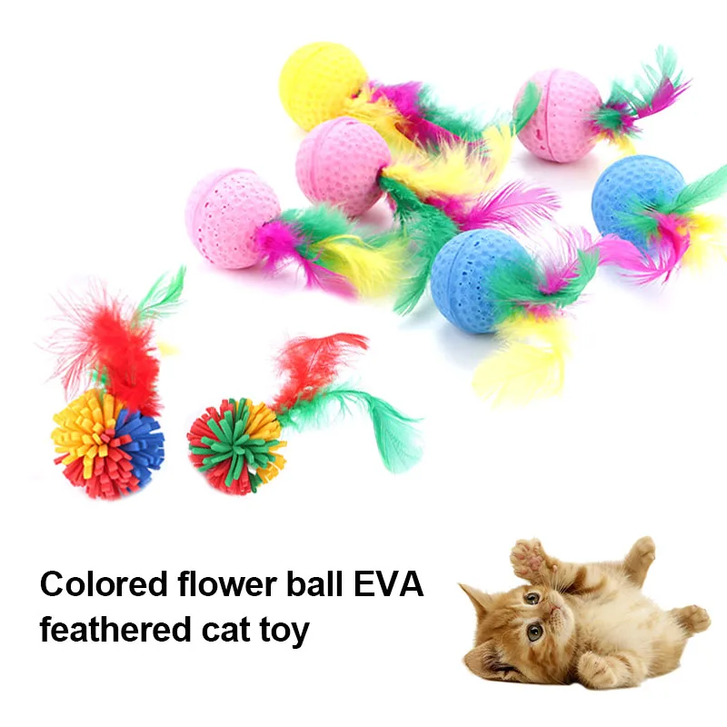 

1 Pcs Colorful Sponge Balls Cats Toys with Feathers Kitten Interactive Toys #4