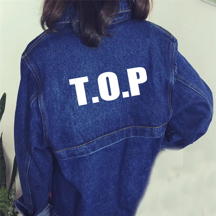 KPOP BIGBANG колледж для женщин Ковбойское синее пальто осень весна свободные буквы печатных тонкий Топ короткий абзац Харадзюку готический - Цвет: Черный