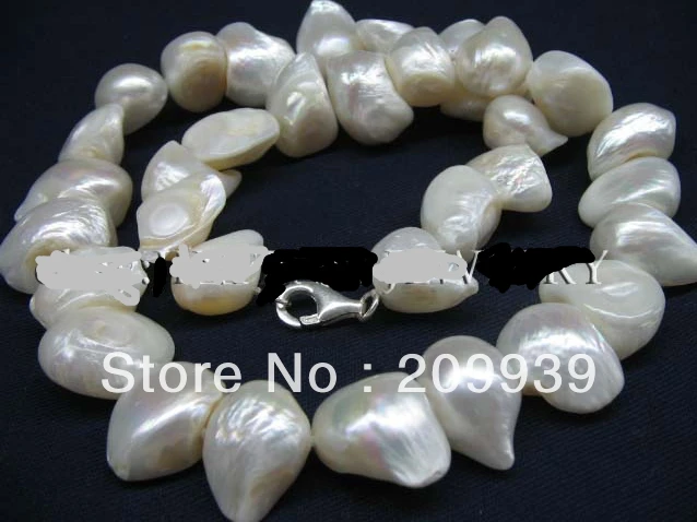 

FREE SHIPPING>>>@@ AS2859 Luster Baroque 12-18mm white pearl necklace