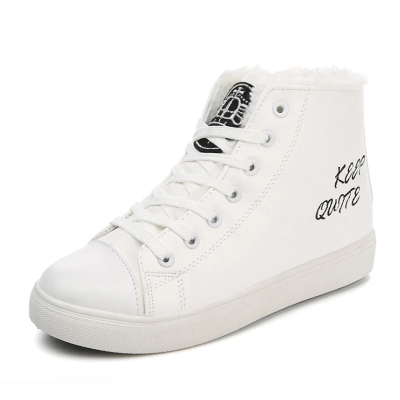 

Women Boots Winter Fashion PU Leather Women Snow Boots Flats Hairball lace Up Warm Plush White Black Women Ankle Boots