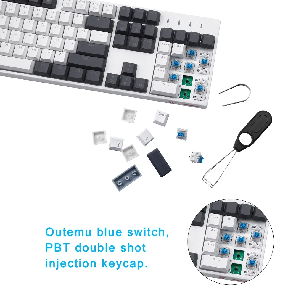 Механическая клавиатура контрастного цвета с светодиодный подсветкой Outemu Clicky Blue