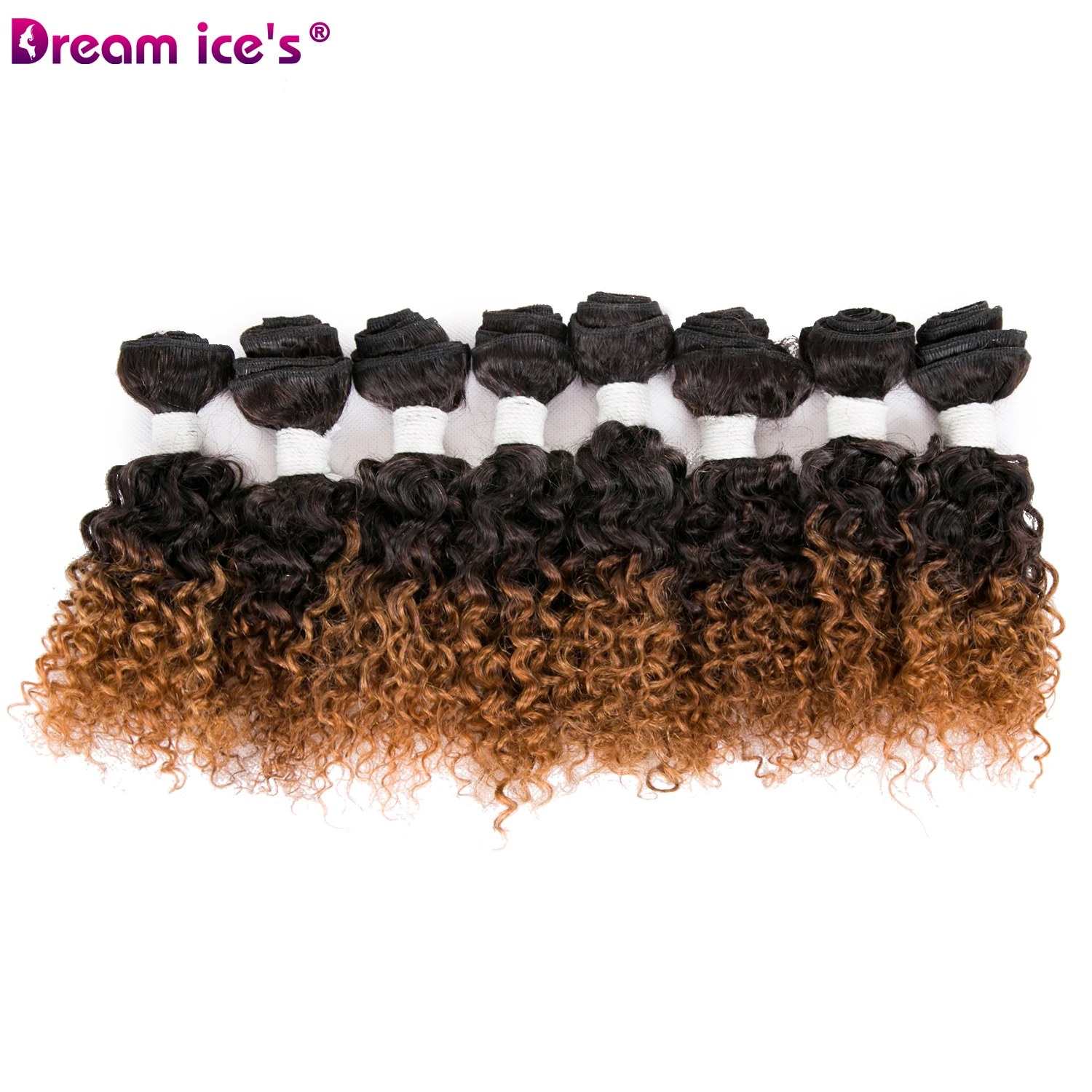 

Synthetic Afro soft ombre kinky curly hair weaving extension 8 bundles 180g one pack for one head Dream ice's