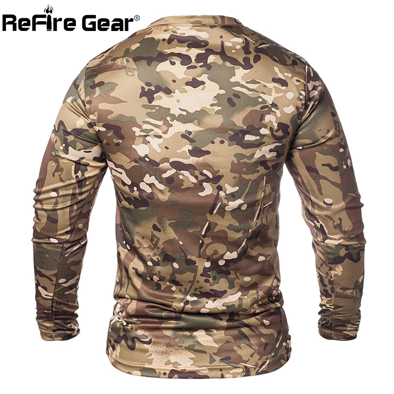 Refire gear, Весенняя тактическая камуфляжная футболка с длинным рукавом, Мужская армейская Военная футболка, быстросохнущая камуфляжная армейская футболка с круглым вырезом