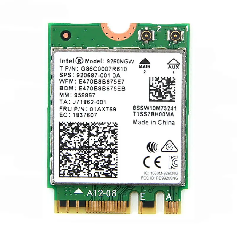 Беспроводная карта 9260NGW 1730Mbp NGFF Двухдиапазонная 802.11ac Wi Fi Bluetooth 5 0 для Intel hp 920687 001