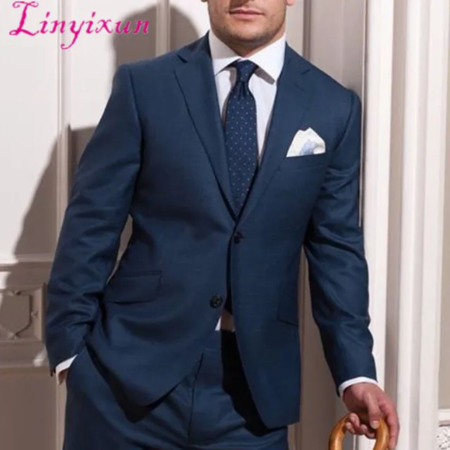 

Linyixun Custom MADE TO MEASURE Blue Groom Wedding Suits For Men,BESPOKE Men Suit,TAILORED Blue Tuxedos For Men Blue Slim Fit