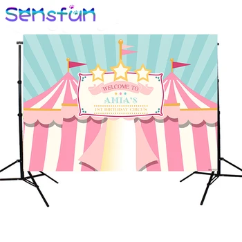 

7x5ft Sxy1523 Pink Circus them Photocall baby shower 1st Birthday Custom Photo Studio Backdrop Background Vinyl 220cm x 150cm