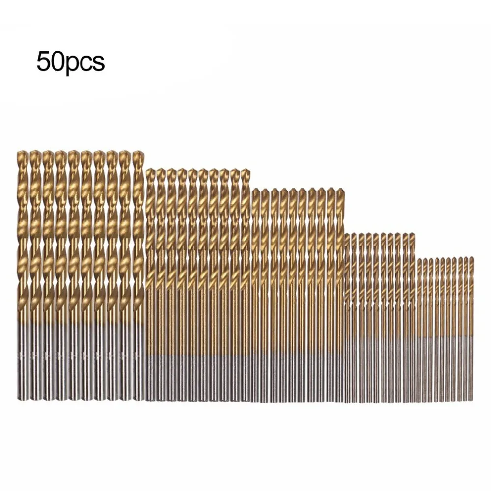 50Pcs Titanium Coated HSS Steel Drill Bit Set 1.0-3.0mm for Metal Plastic Wood