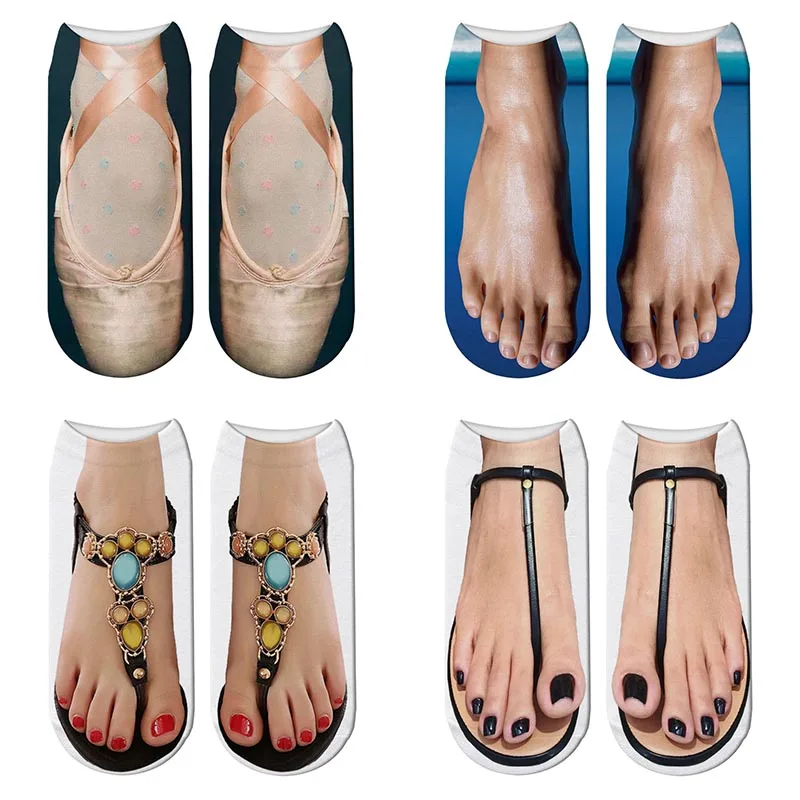 Cute Foot Printed 3D Socks For Women Kawaii Low Ankle Femme Girls Cotton Socks Casual Funny Creative Socks Happy Calcetines Sox