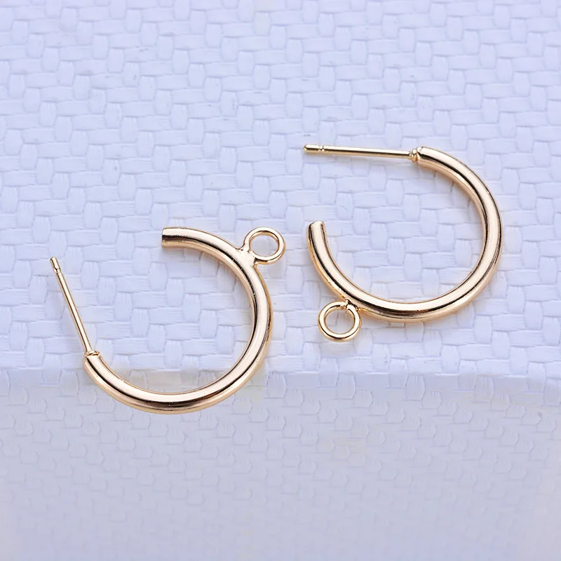 (143)10PCS 20MM 24K Gold Color Plated Brass Round with Hanging Hole Stud Earrings High Quality DIY Jewelry Making Findings