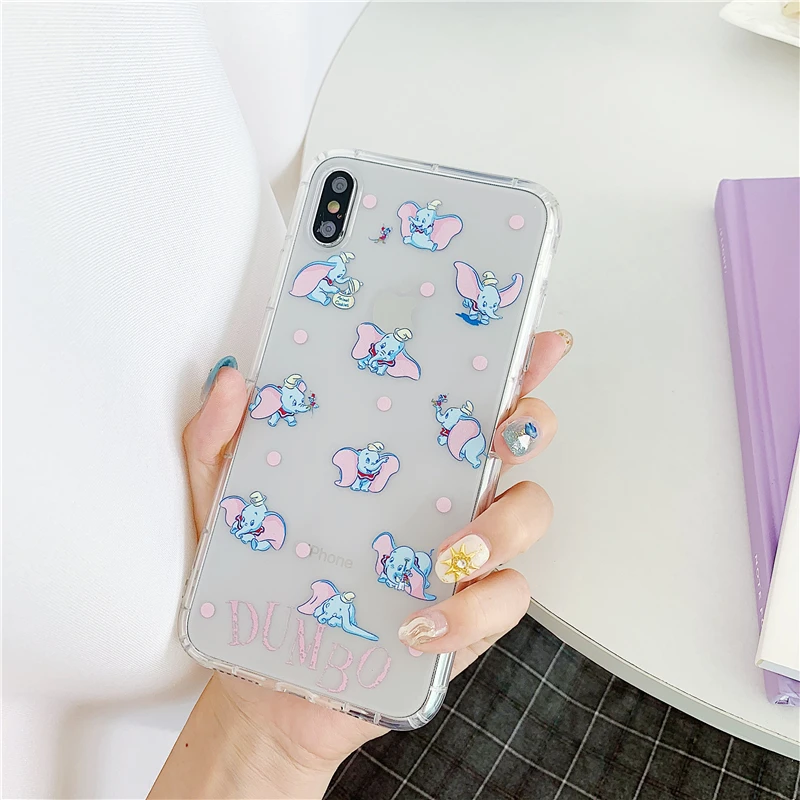 Cute blue flying elephant transparent apple phone case for iPhone 6 6s 7 8 plus X XR XS MAX anti-fall luxury mobile holder |