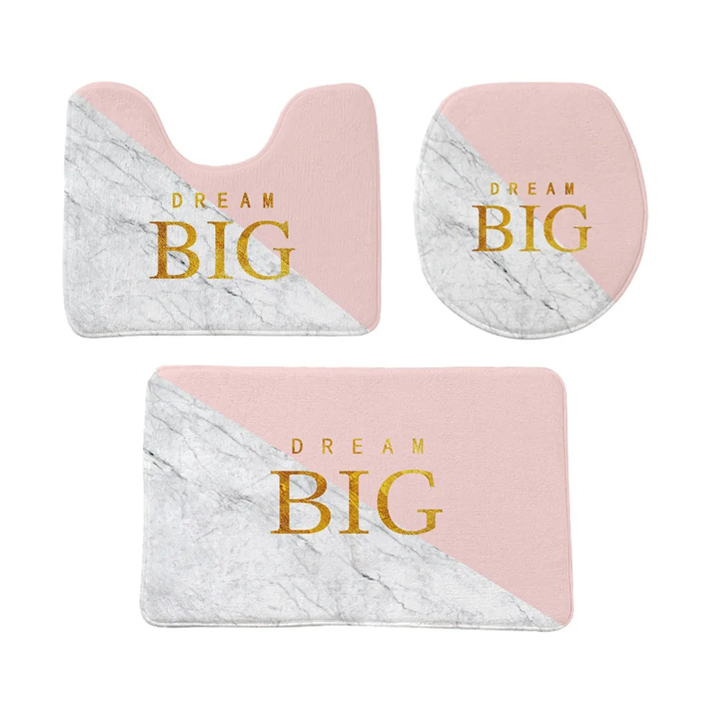 3 шт набор ковриков для ванной комнаты с мраморной текстурой розовые блестящие ковры с сердечками мягкие фланелевые Противоскользящие коврики для ванной коврики для туалета крышка крышки - Цвет: F