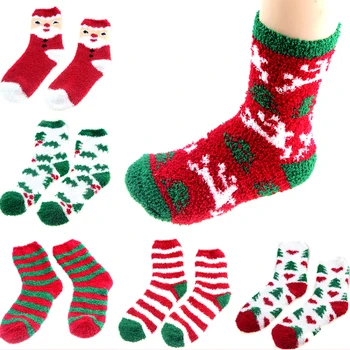 

Fashion 1Pair Cute Warm Soft Lounge Home Socks Winter Christmas Bed Socks Stripe Socks For Women Girls