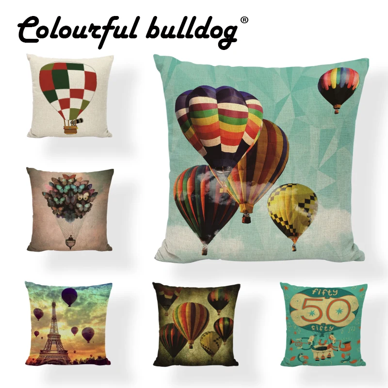 

Fashion Beach Lounge Chair Cushion Cover 43 * 43 cm Provide hot-air Balloon Pattern Pure Hand-printed Linen Material pillowcase