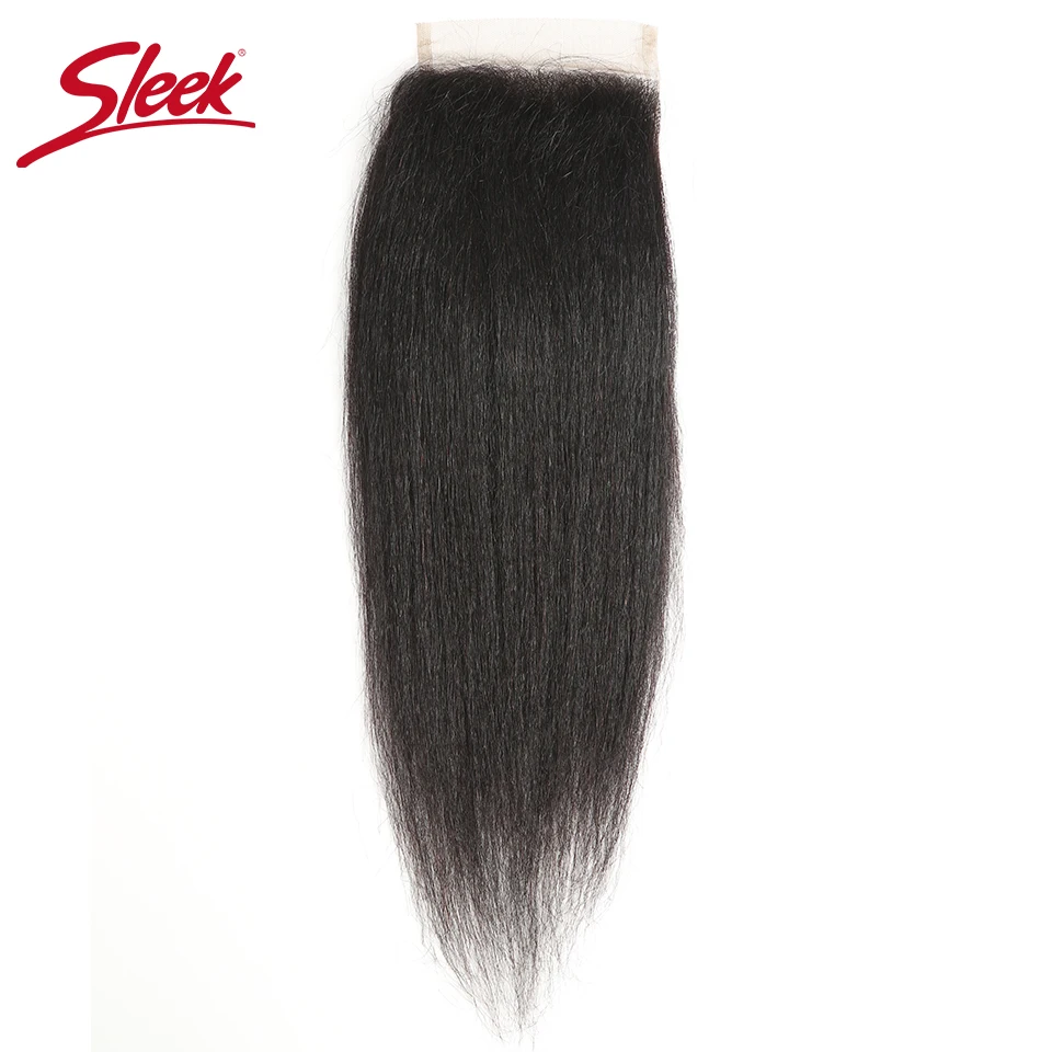 

Sleek Brazilian Yaki Straight 4x4 Lace Closure 100% Remy Human Hair Natural Color Free Part Top Closures 10 to 20 Inch