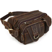 TIDING Crazy horse Leather Waist Packs with Multi-pocket Top quality Vintage Style Fanny Bum Bag 3145