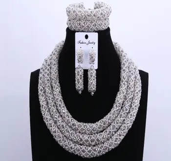 

Gorgeous Gray Crystals Beads 3 Layers Bridal Jewelry Sets Wedding Necklace Nigerian African Beads Jewelry Sets For Party