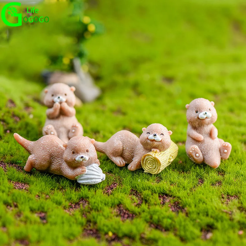 

4pcs Moss Micro Landscape Cartoon Small Otter Handmade DIY Simulation Model Miniature Figurine Resin Garden Plant Pot Decor