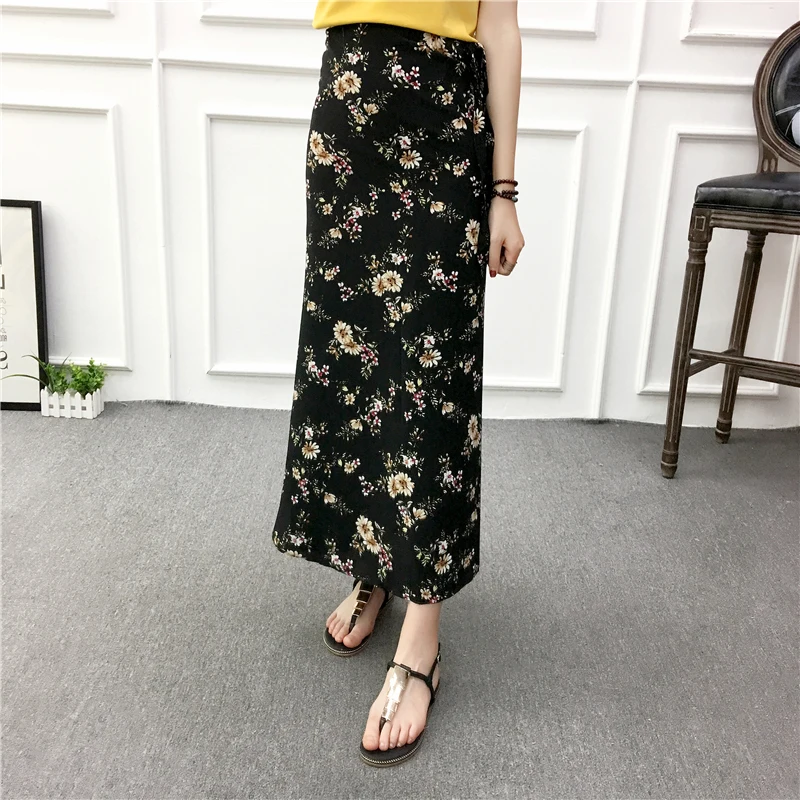Boho печати летние выходные пляж юбки для женщин для 2019 повседневное Высокая талия длинный тонкий обёрточная бумага юбка с цветочным Принто