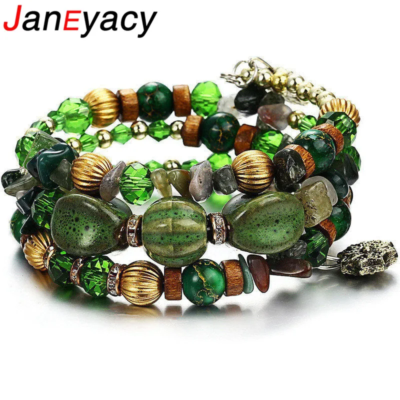 

Janeyacy 2018 Hot Vintage Tassel Resin Stone Bracelets Womens Pulsera Multilayer Beads Bracelet Bohemian Women Bracelet Jewelry