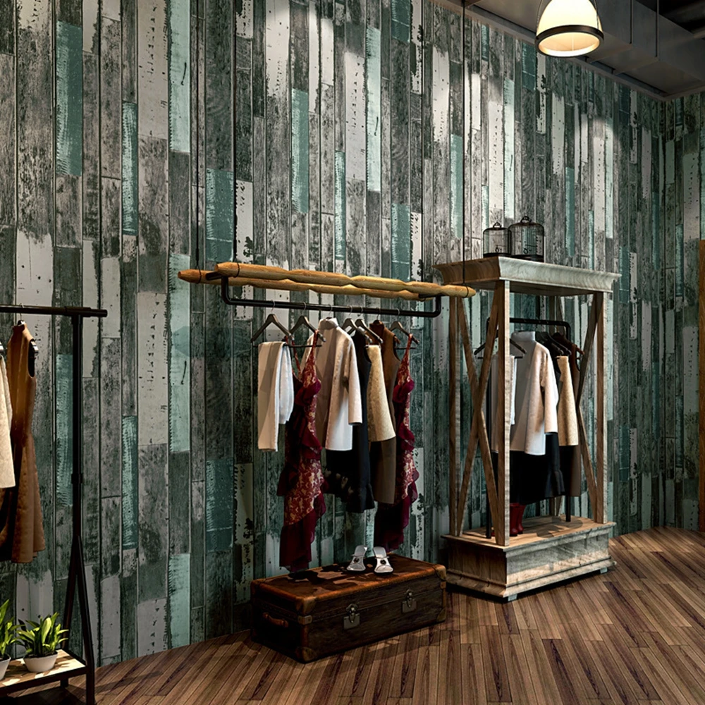 

PVC&Vinyl Brown Waterproof Rustic Wood Block Textured Vintage Wallpaper Roll Plank Wall Paper For Living Room Background Decor