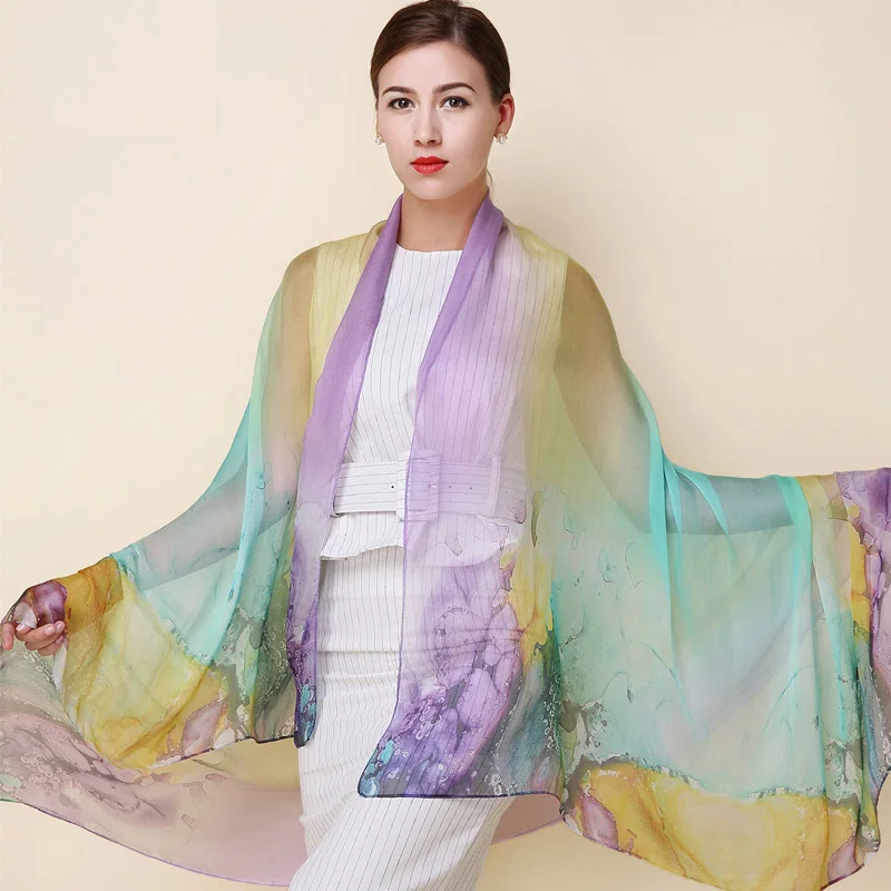 Натуральный шелковый шарф, шаль, хиджаб для женщин, длинный стиль, цифровая печать, классический цветочный дизайн, большой размер 175x108 см - Цвет: 4