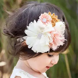 Девушка милые эластичные волосы группы детей аксессуары для волос и головы полосы для обувь девочек цветок кружево со стразами повязка на