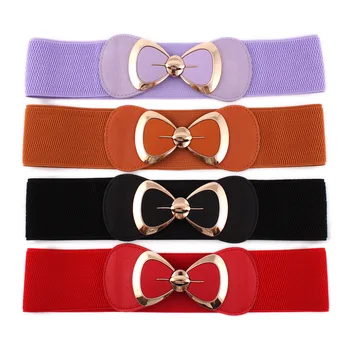 

2019 New Women Fashion Bowknot Buckle Waistband Wide Stretch Waist Belt Ladies Bow Elastic Waist Girdle Women Belt