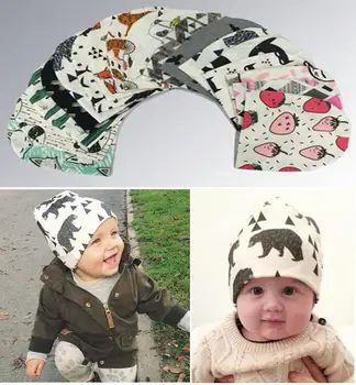 

kids Christmas INS purified cotton hats baby Boys girls fashion cartoon ins fox panda tiger stripe caps