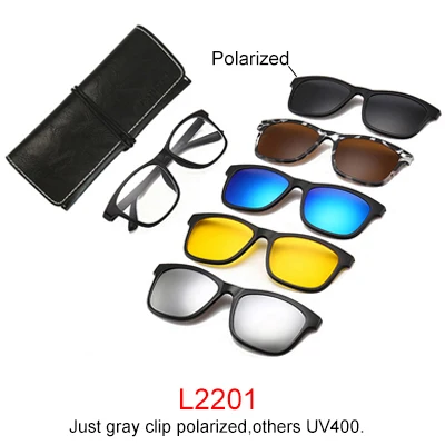 Два Oclock 5 в 1 магнитные солнцезащитные очки с зажимом для мужчин и женщин ультра-светильник TR90 поляризованные UV400 оправы для очков - Цвет линз: L2201