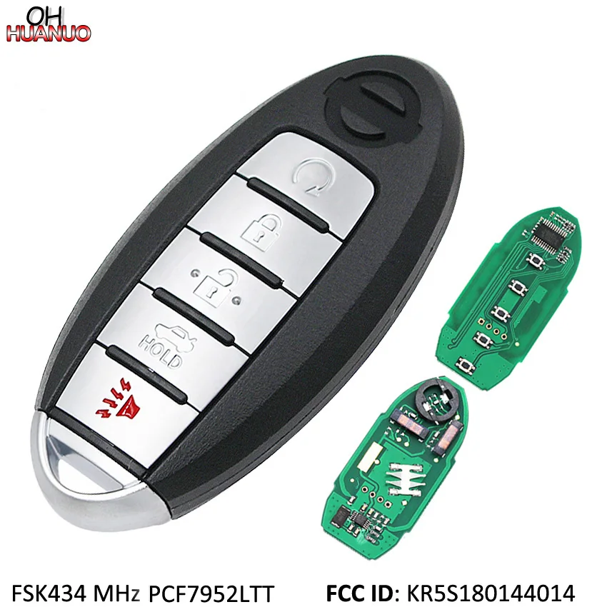 

Smart Remote Key Fob 4+1 Button for Nissan Patrol FSK433 MHz With PCF7952LTT Chip FCC ID: KR5S180144014