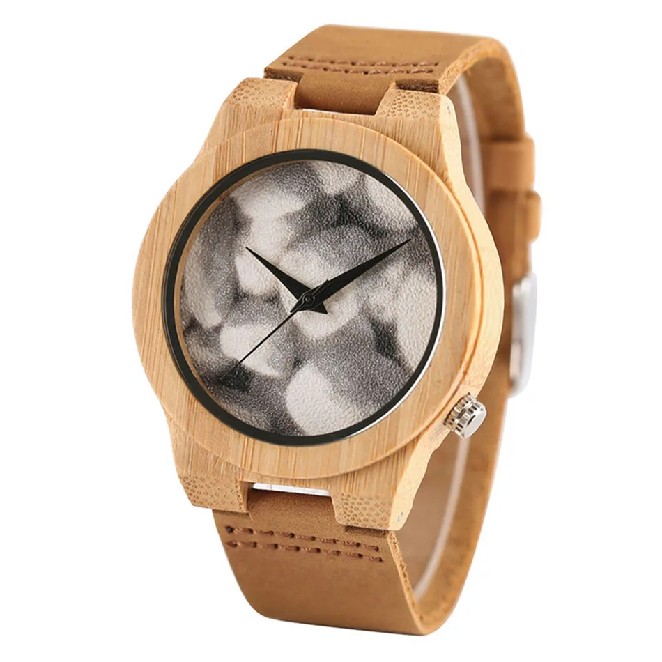 Men Bamboo Wooden Minimalist Watch Trendy New Arrival Nature Luxury Handmade Genuine Leather Band Quartz Reloj de madera 2