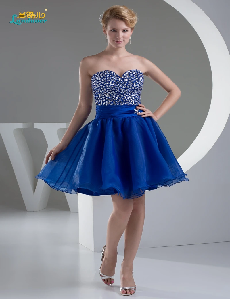 Special offer Royal blue organza Ball Gown Short Prom Dress beads ...