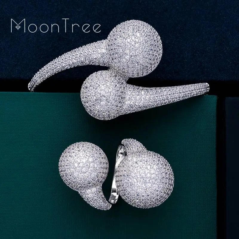 

MoonTree Luxury Big Ball Full Micro Cubic Zirconia Party Wedding Saudi Arabic Dubai Baguette Bracelet Ring Fashion Jewelry