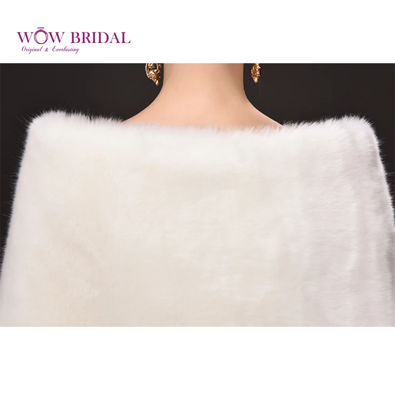 Wowbridal изящные белый свадьбы обертывание подчинение искусственного меха кристалл бисером, квадратный шаль свадебное пальто аксессуары