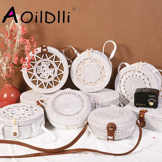  Bali Island Hand Woven Bag Round Bag buckle Rattan Straw Bags Satchel Wind Bohemia Beach Circle Bag - 32833720199