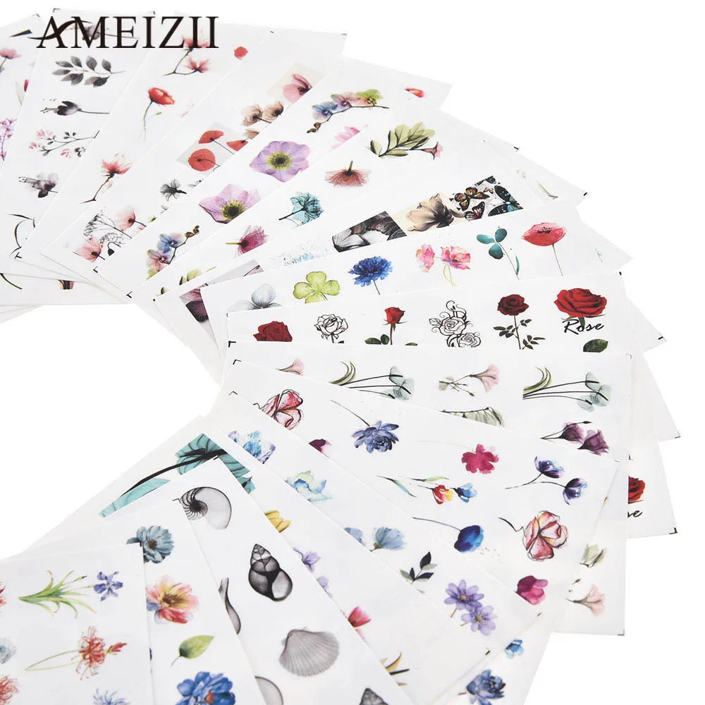 Наклейки для нейл арта AMEIZII 15/20/24 шт. акварельные наклейки с цветами оленями