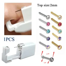 1PC 316L Acero quirúrgico desechable esterilizado aro nasal Piercing herramienta arma unidad Stud Piercing de nariz del cuerpo joyería para perforación 20G