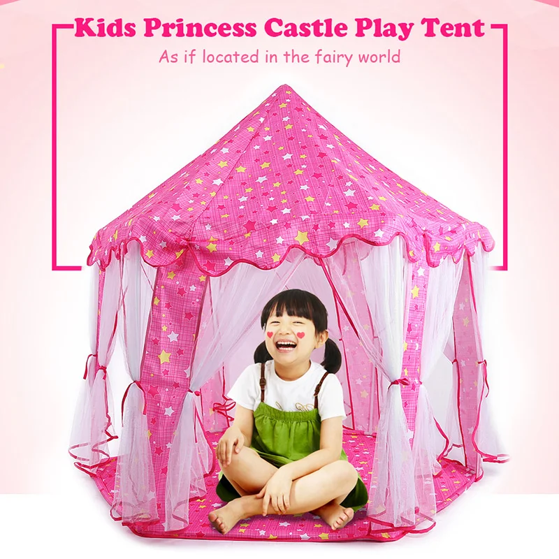 

Funny Toy Tents High Quality Cloth Portable Princess Castle Play Tent Activity Fairy House Toys Tipi Present for Christmas Xmas