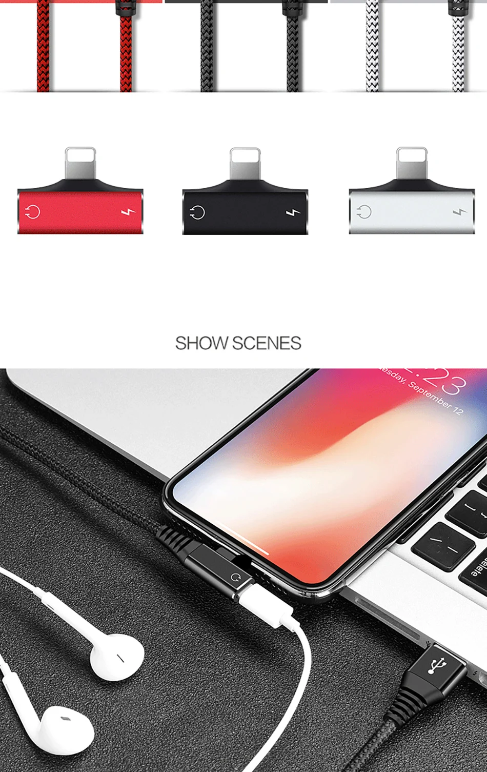 Mini 2 in 1 Dual Lighting Audio Charger Connecter For iphone X 8 7 Plus XS MAX XR Charge Adapter AUX Splitter Cable 1 (15)