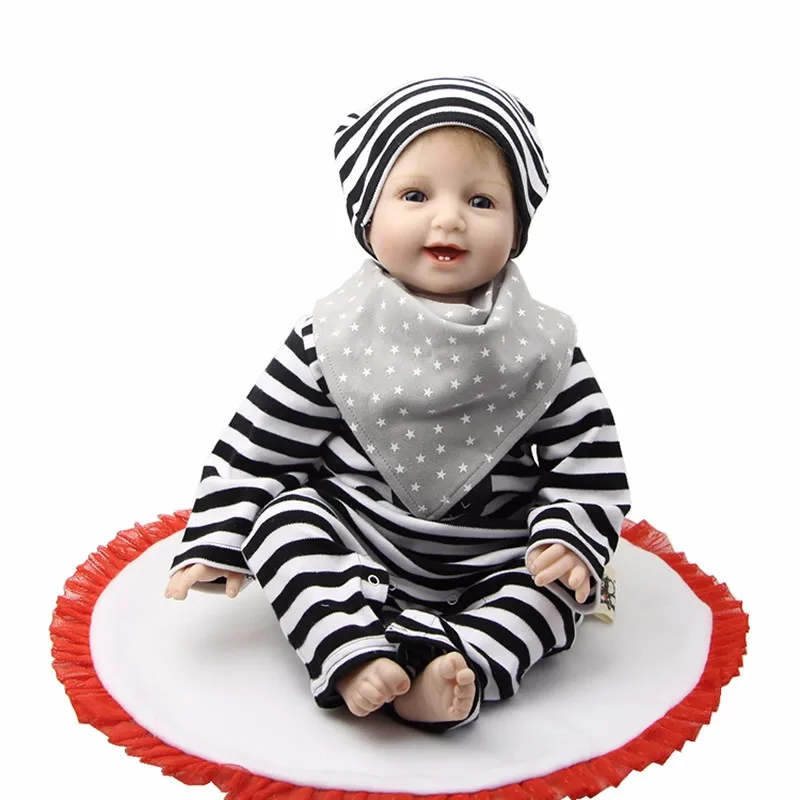 

Lovely Smile Reborn Toy Soft Silicone Newborn Doll For Girl 22'' Realistic Reborn Baby Doll Cloth Body Kids Christmas Gifts