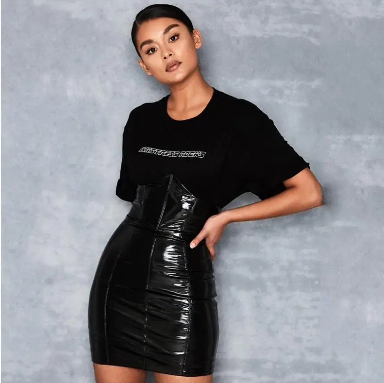 

High Waist PU Leather Sexy Skirts Womens Fashion Zipper Sheath Summer Mini Women Skirt 2018 Black Short Ladies Skirts