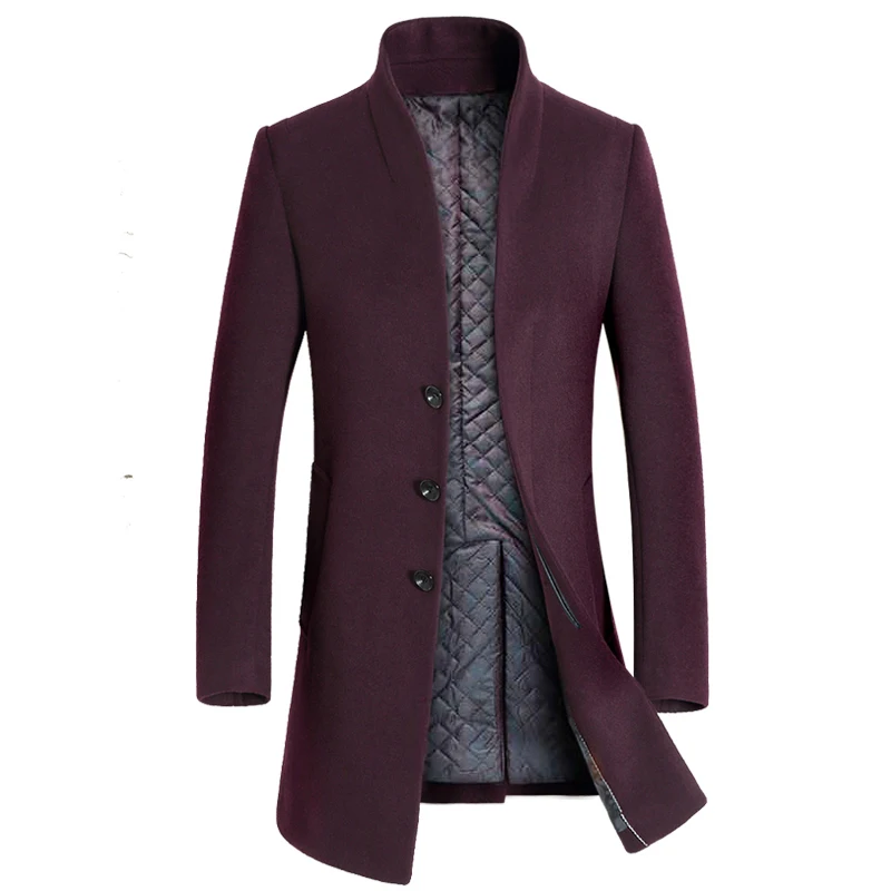 Мужской зимний Тренч, длинная мужская деловая приталенная верхняя одежда, Высококачественная теплая утолщенная Мужская шерстяная куртка, Мужская зимняя куртка, пальто - Цвет: Red